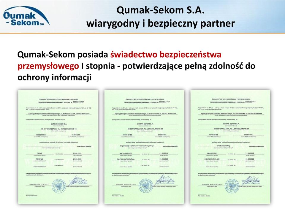 Qumak-Sekom posiada świadectwo