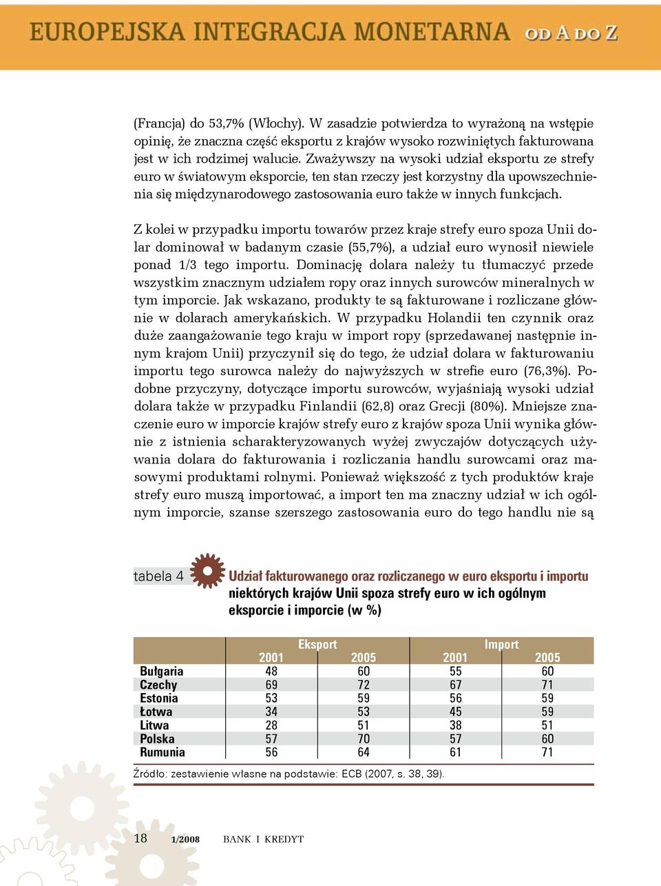 Z kolei w przypadku importu towarów przez kraje strefy euro spoza Unii dolar dominował w badanym czasie (55,7%), a udział euro wynosił niewiele ponad 1/3 tego importu.