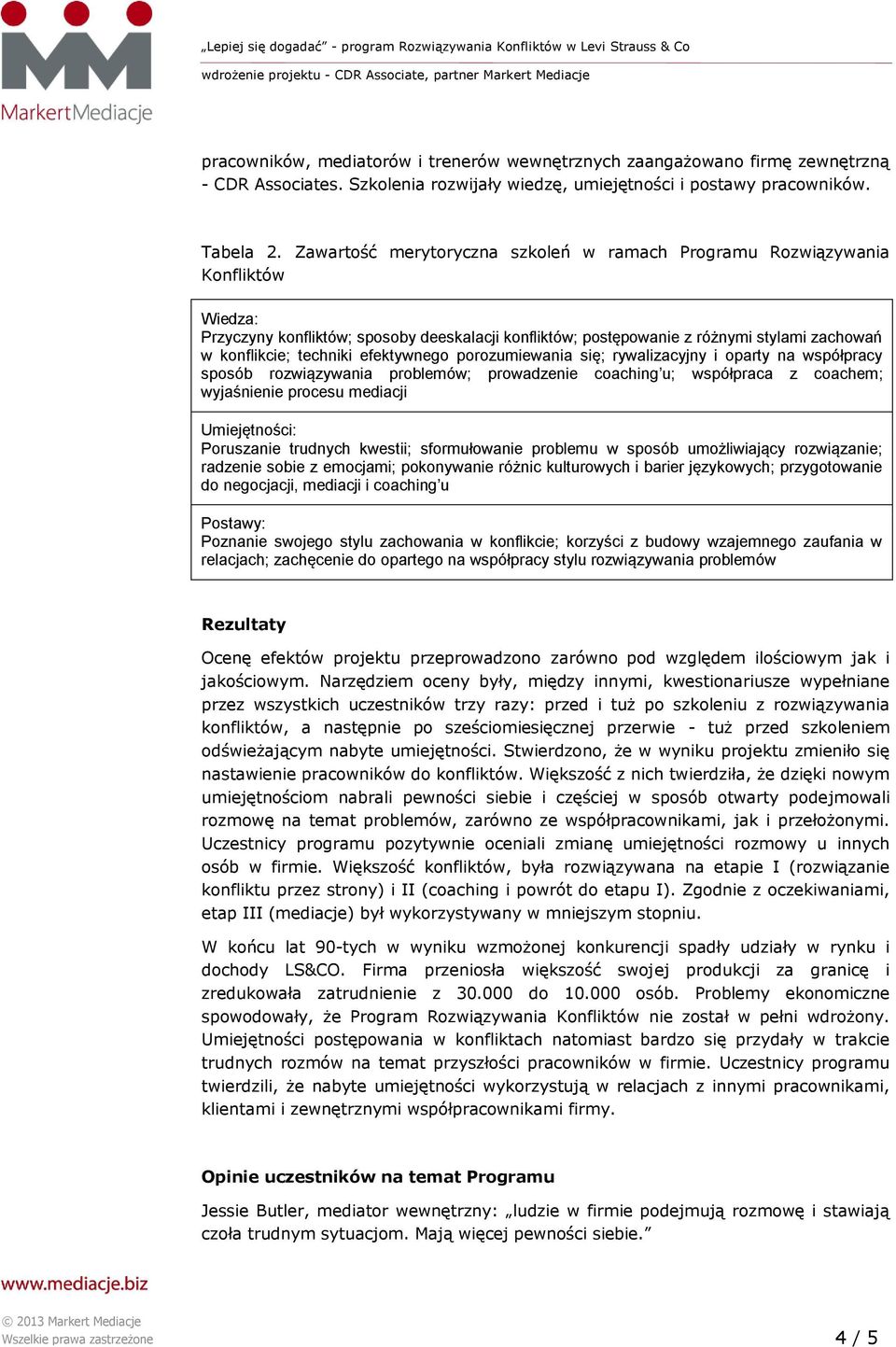 efektywnego porozumiewania się; rywalizacyjny i oparty na współpracy sposób rozwiązywania problemów; prowadzenie coaching u; współpraca z coachem; wyjaśnienie procesu mediacji Umiejętności: