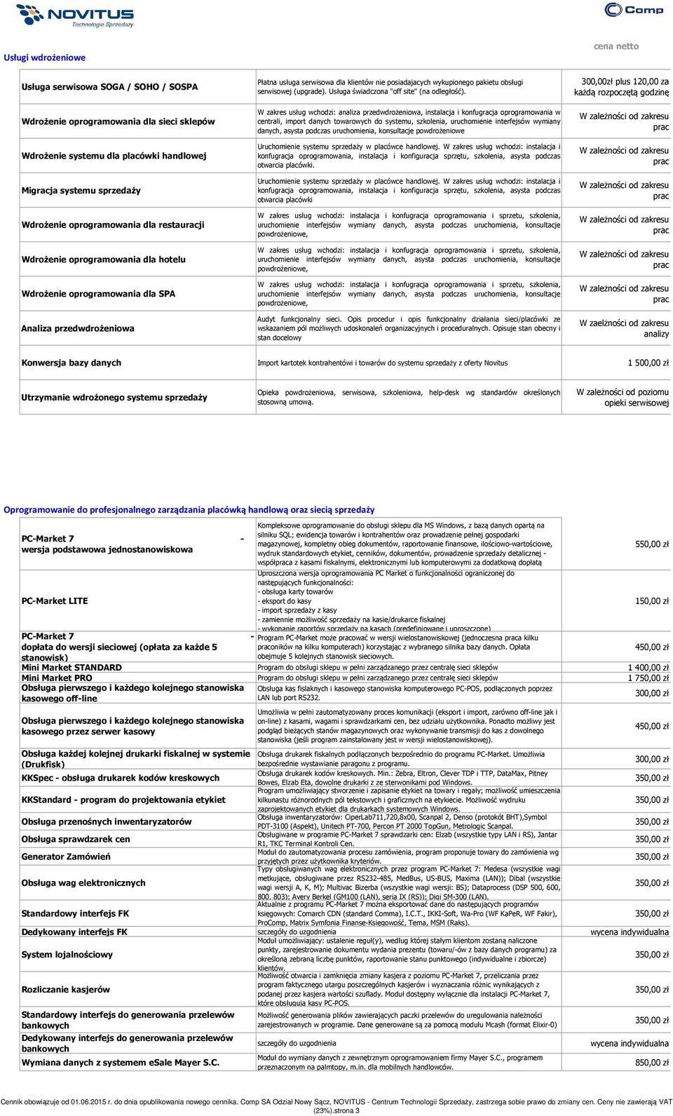 (upgrade). Usługa świadczona "off site" (na odległość).