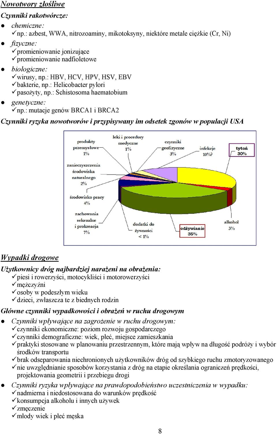 : HBV, HCV, HPV, HSV, EBV bakterie, np.: Helicobacter pylori pasożyty, np.: Schistosoma haematobium genetyczne: np.