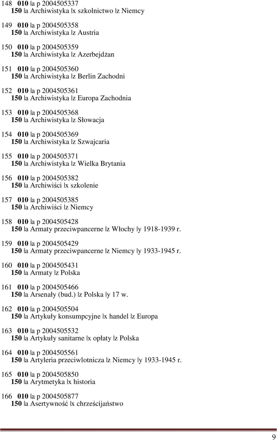 Szwajcaria 155 010 a p 2004505371 150 a Archiwistyka z Wielka Brytania 156 010 a p 2004505382 150 a Archiwiści x szkolenie 157 010 a p 2004505385 150 a Archiwiści z Niemcy 158 010 a p 2004505428 150