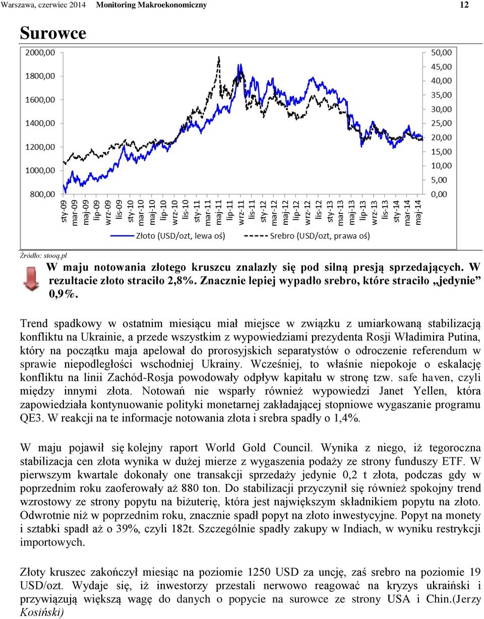 Trend spadkowy w ostatnim miesiącu miał miejsce w związku z umiarkowaną stabilizacją konfliktu na Ukrainie, a przede wszystkim z wypowiedziami prezydenta Rosji Władimira Putina, który na początku