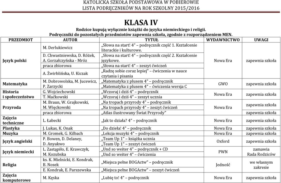 4 zeszyt ćwiczeń M. Dobrowolska, M. Jucewicz, z plusem 4 podręcznik P. Zarzycki z plusem 4 ćwiczenia wersja C GWO zapewnia szkoła Historia G.