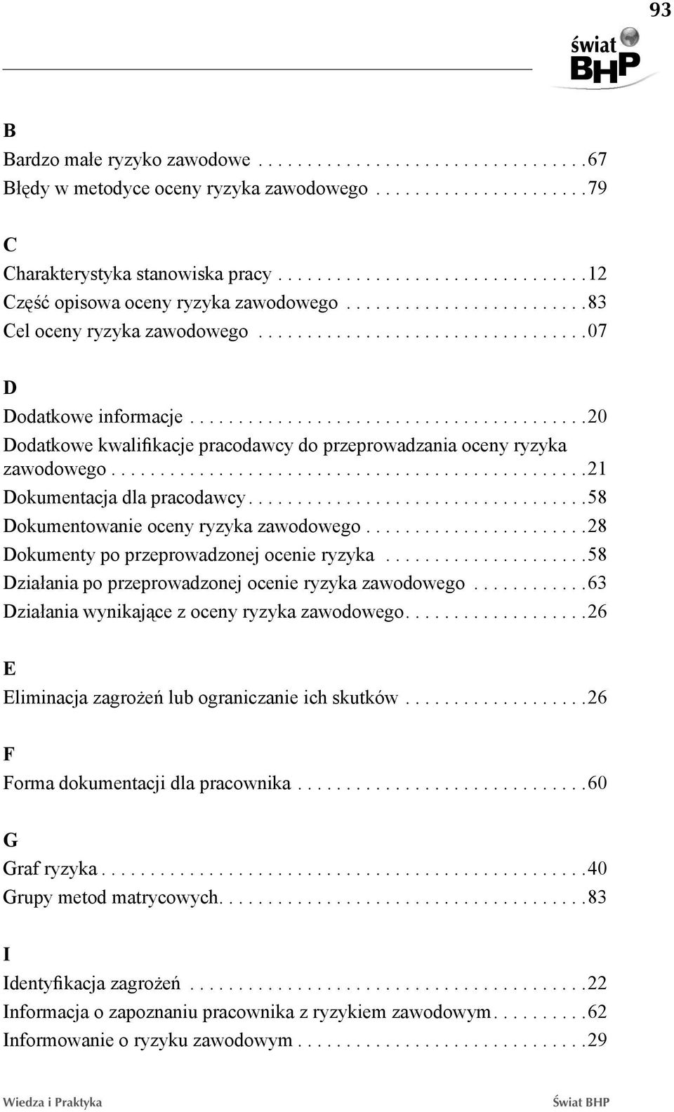 ........................................ 20 Dodatkowe kwalifikacje pracodawcy do przeprowadzania oceny ryzyka zawodowego... 21 Dokumentacja dla pracodawcy... 58 Dokumentowanie oceny ryzyka zawodowego.