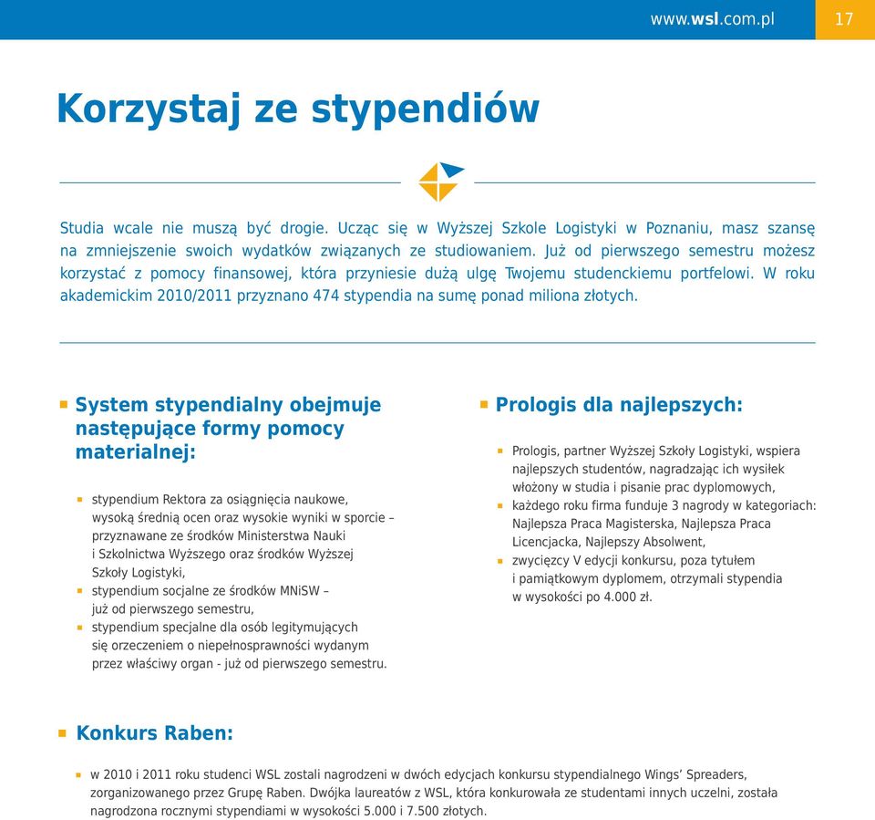 W roku akademickim 2010/2011 przyznano 474 stypendia na sumę ponad miliona złotych.