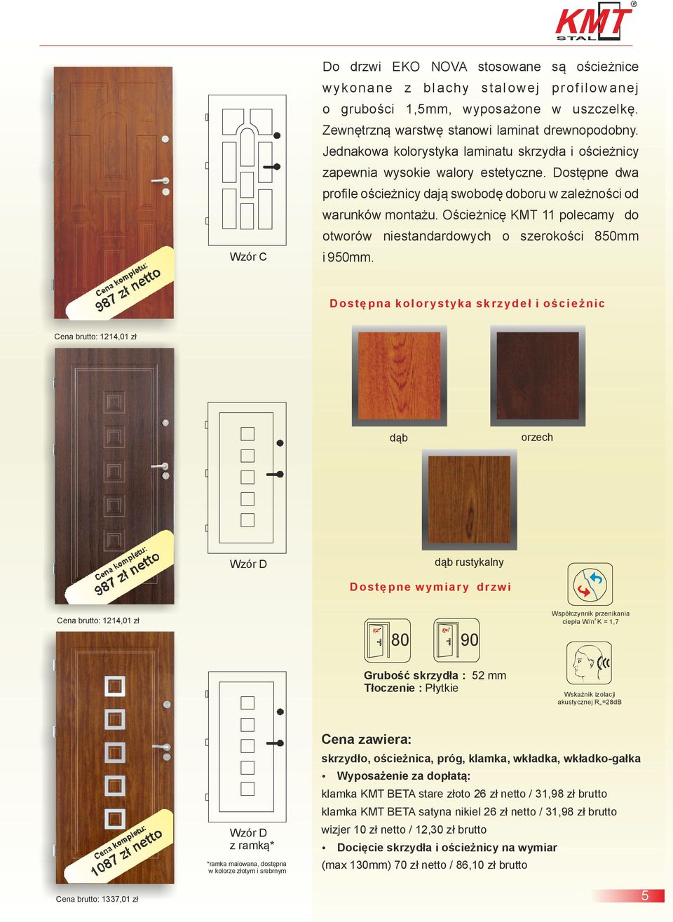 Ościeżnicę KMT 11 polecamy do otworów niestandardowych o szerokości 850mm i 950mm.