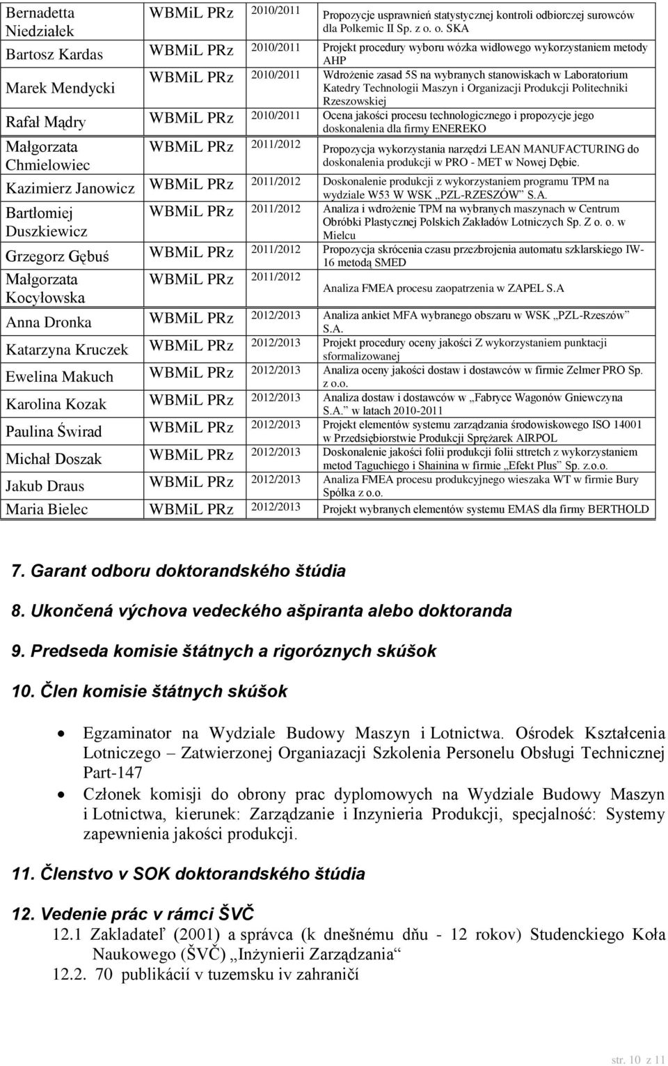 o. SKA Bartosz Kardas WBMiL PRz 2010/2011 Projekt procedury wyboru wózka widłowego wykorzystaniem metody AHP Marek Mendycki WBMiL PRz 2010/2011 Wdrożenie zasad 5S na wybranych stanowiskach w