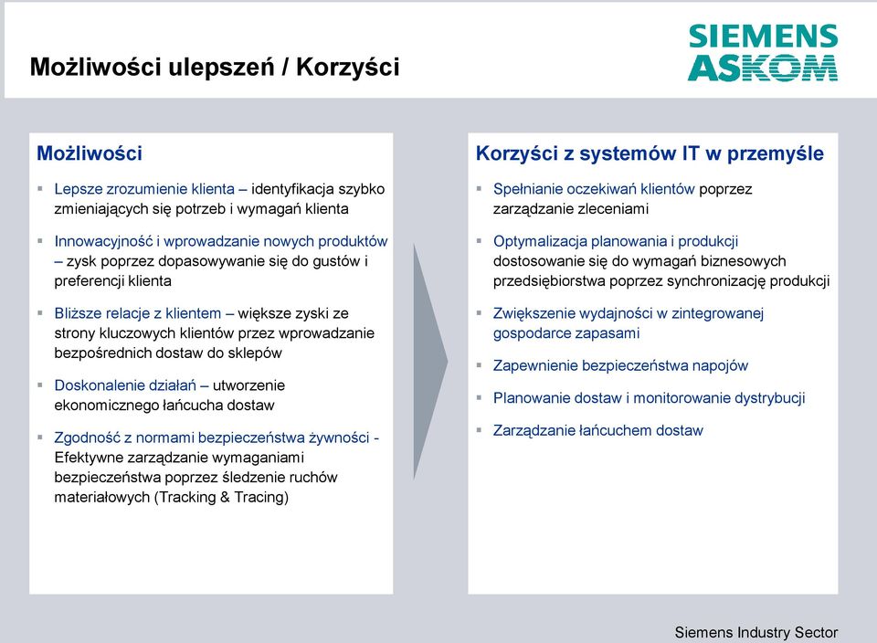 utworzenie ekonomicznego łańcucha dostaw Zgodność z normami bezpieczeństwa żywności - Efektywne zarządzanie wymaganiami bezpieczeństwa poprzez śledzenie ruchów materiałowych (Tracking & Tracing)