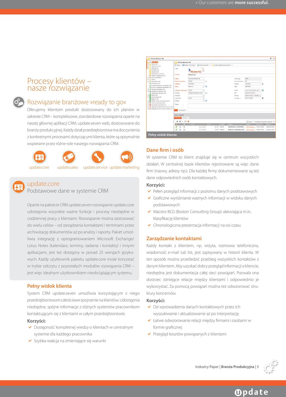 aplikacji CRM, update.seven web, dostosowane do branży produkcyjnej.
