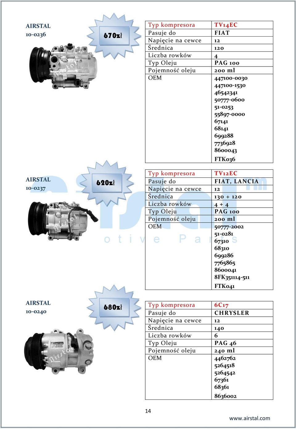 130 + 120 + 4 Pojemność oleju 200 ml OEM 50777-2002 51-0281 67310 68310 699286 7765865 8600041 8FK351114-511 FTK041 10-0240