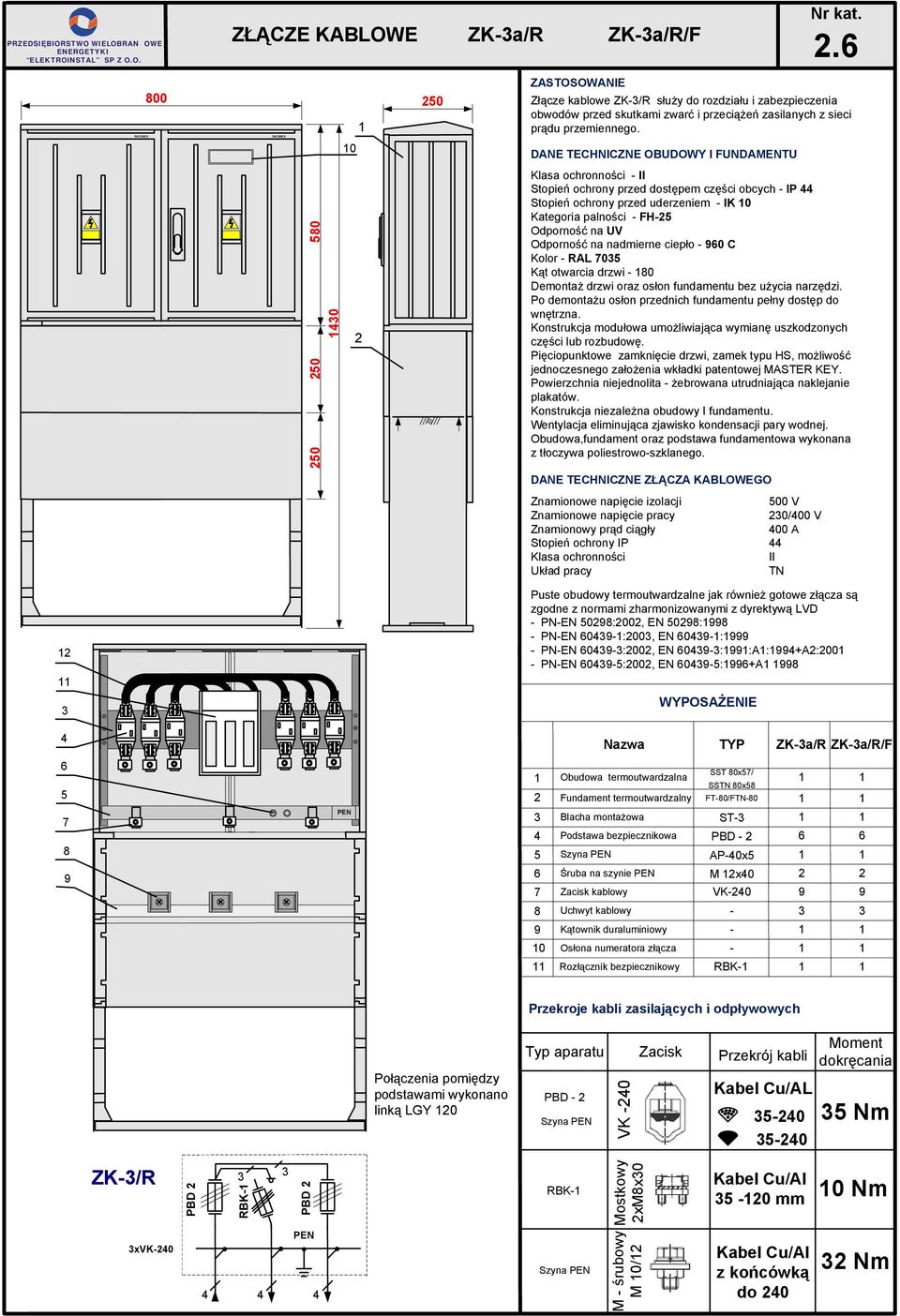 DNE TECHNICZNE OBUDOWY I FUNDMENTU II Stopień ochrony przed dostępem części obcych IP Stopień ochrony przed uderzeniem IK 0 Kategoria palności FH Odporność na nadmierne ciepło 0 C Kolor RL 0 Kąt