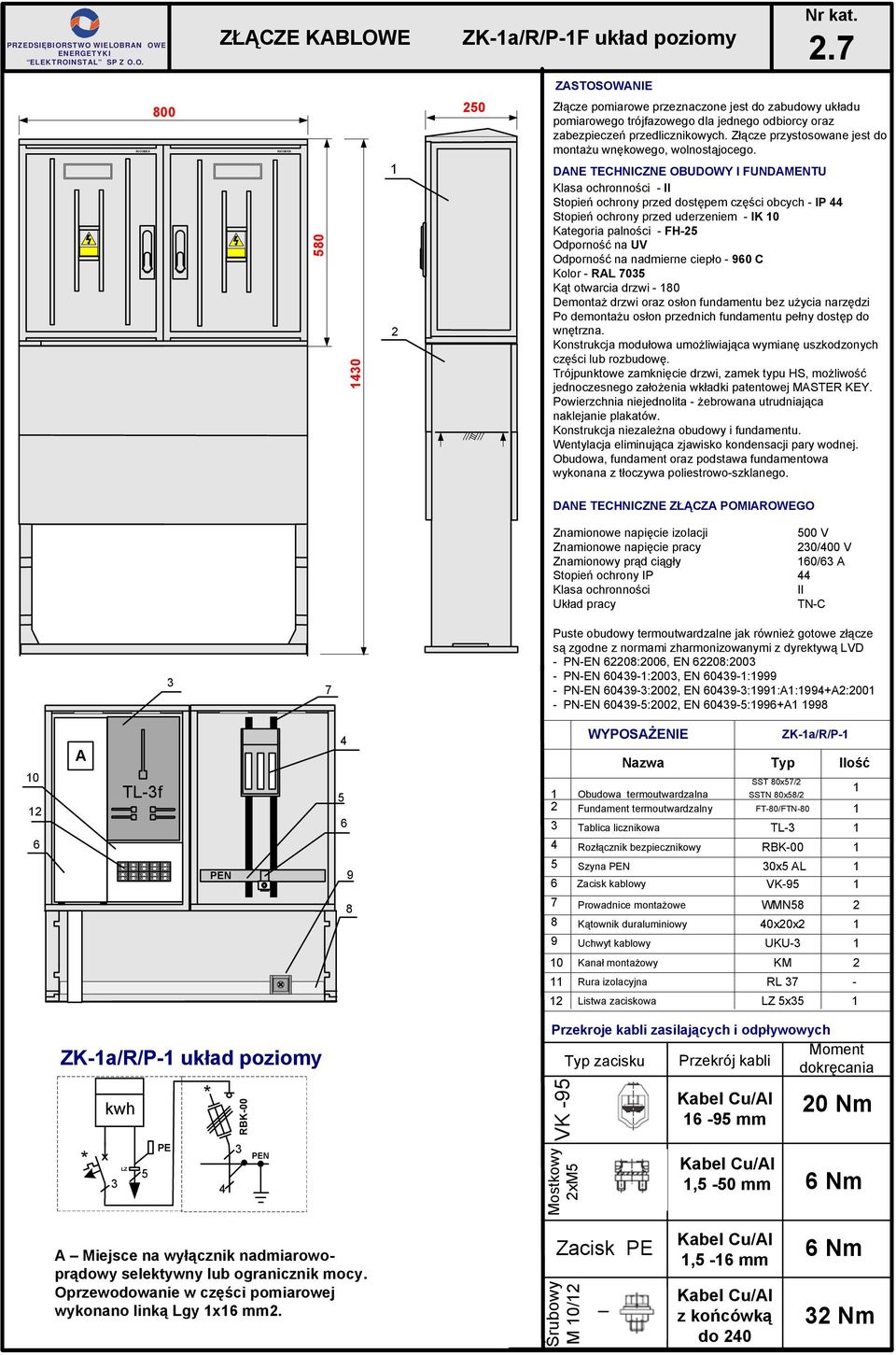 DNE TECHNICZNE OBUDOWY I FUNDMENTU II Stopień ochrony przed dostępem części obcych IP Stopień ochrony przed uderzeniem IK 0 Kategoria palności FH Odporność na nadmierne ciepło 0 C Kolor RL 0 Kąt