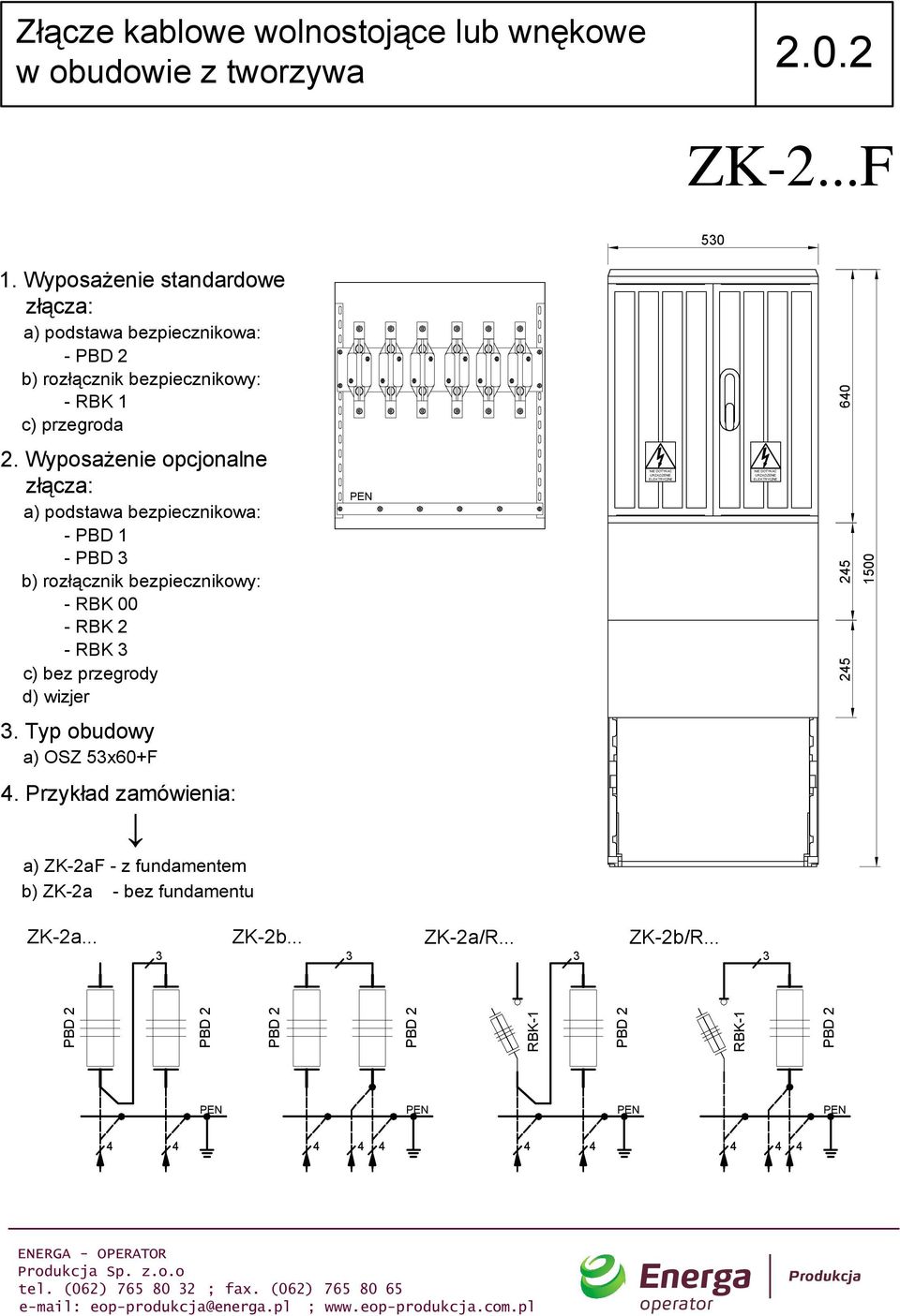 Wyposażenie opcjonalne złącza: - PBD 1 - PBD - RBK 2 - RBK c) bez przegrody d) wizjer 100.