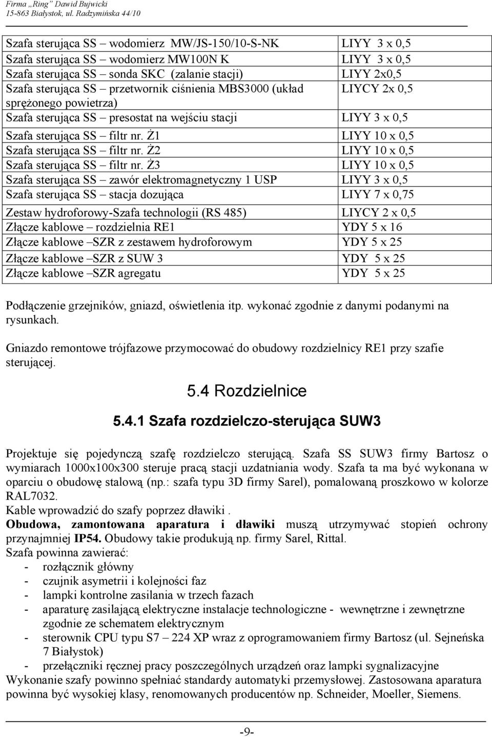 Ż2 LIYY 10 x 0,5 Szafa sterująca SS filtr nr.