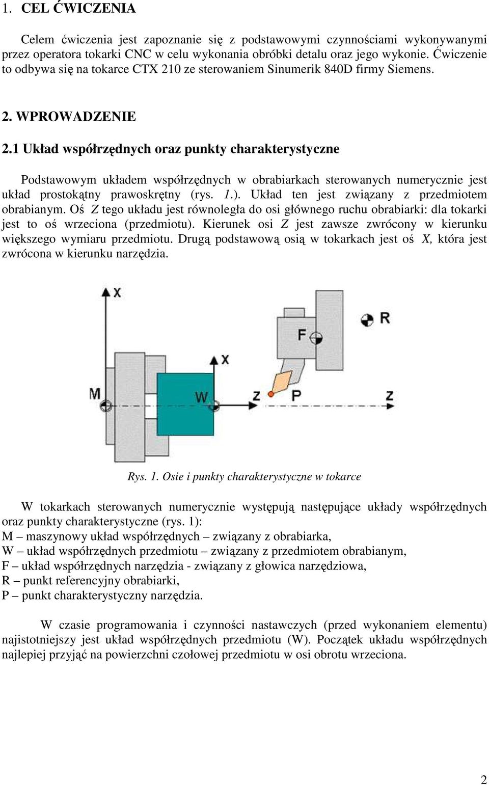 1 Układ współrzędnych oraz punkty charakterystyczne Podstawowym układem współrzędnych w obrabiarkach sterowanych numerycznie jest układ prostokątny prawoskrętny (rys. 1.).