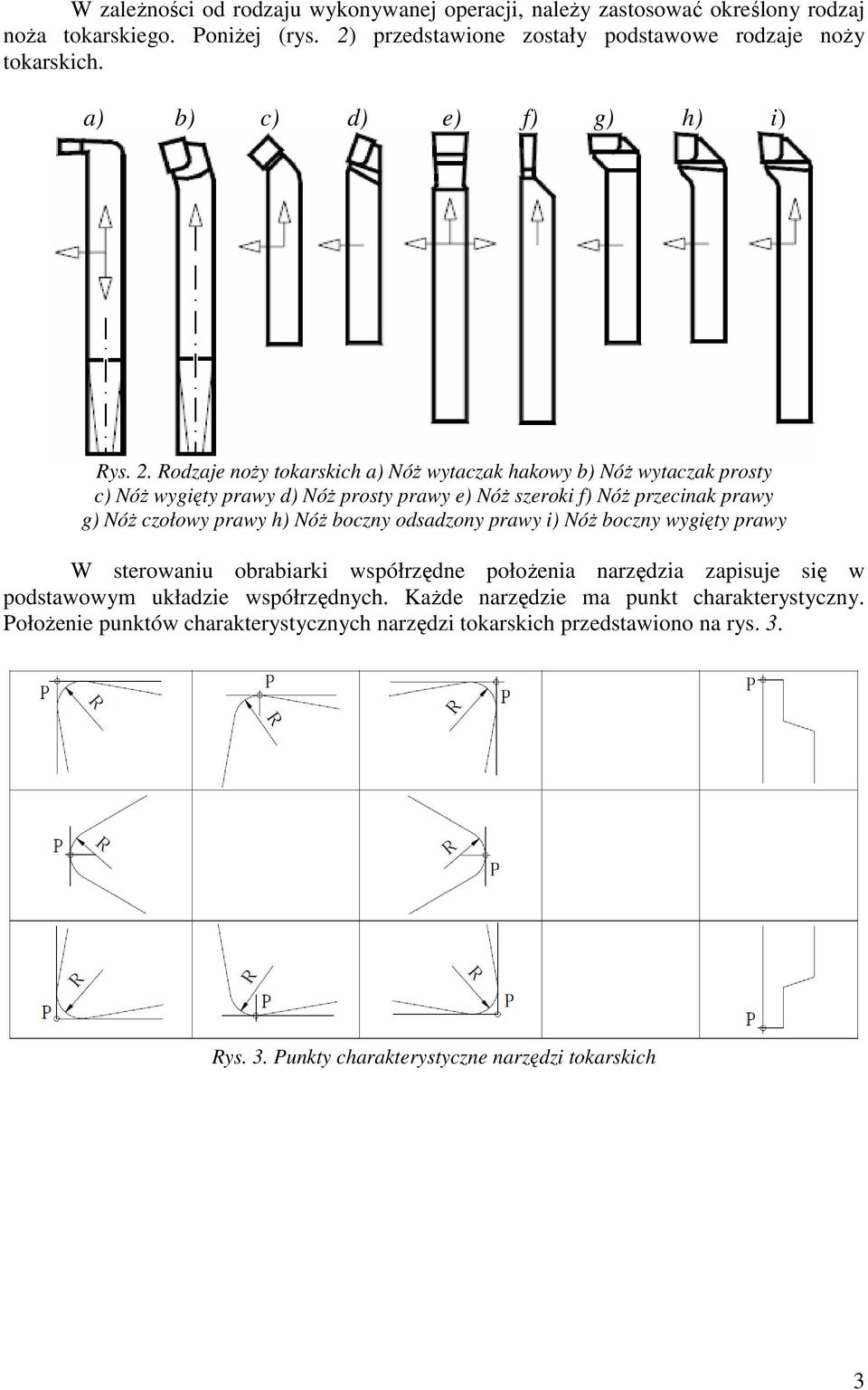 Rodzaje noŝy tokarskich a) NóŜ wytaczak hakowy b) NóŜ wytaczak prosty c) NóŜ wygięty prawy d) NóŜ prosty prawy e) NóŜ szeroki f) NóŜ przecinak prawy g) NóŜ czołowy prawy h) NóŜ