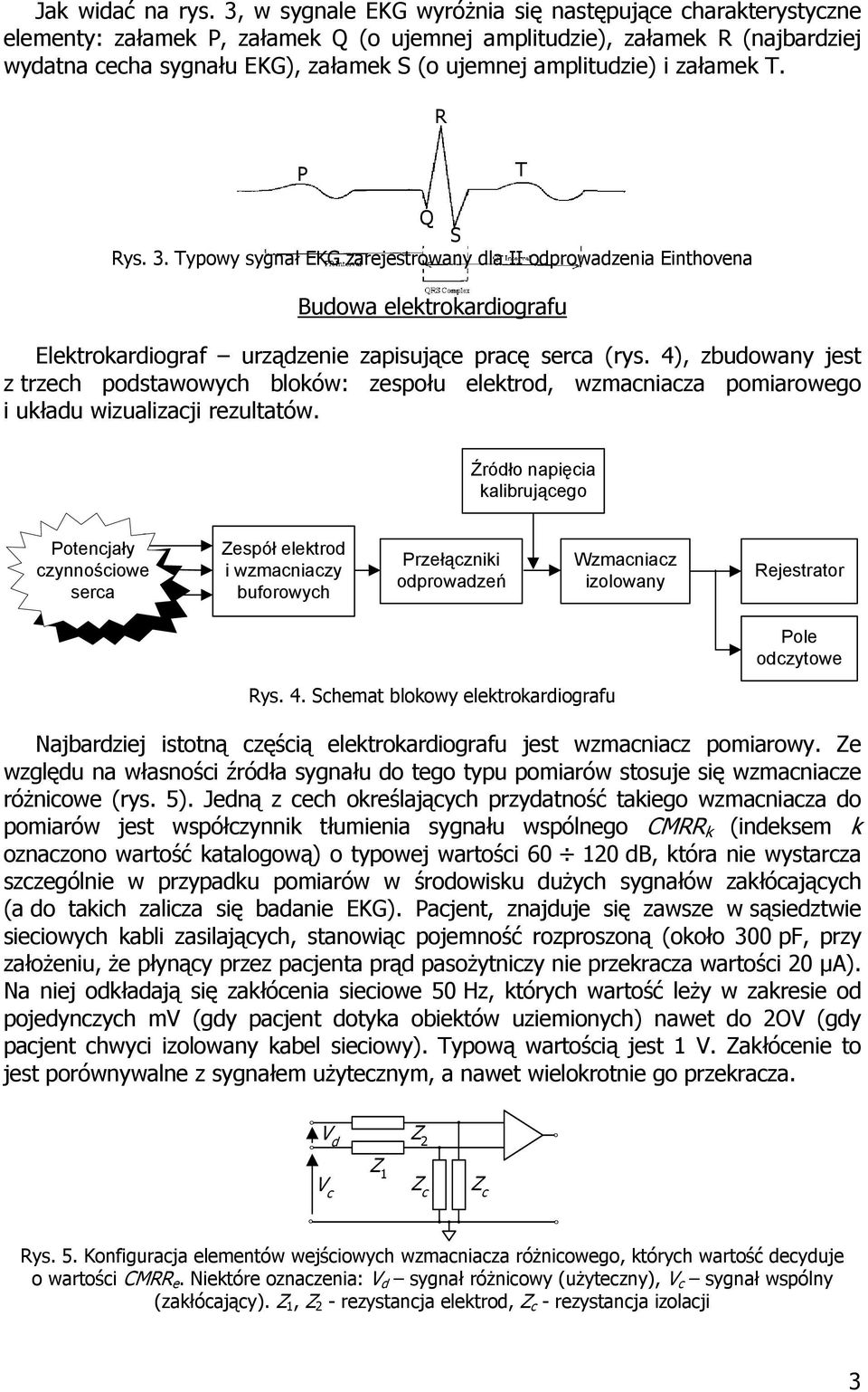 i załamek T. P T Q S ys. 3. Typowy sygnał EKG zarejestrowany dla II odprowadzenia Einthovena Budowa elektrokardiografu Elektrokardiograf urządzenie zapisujące pracę serca (rys.