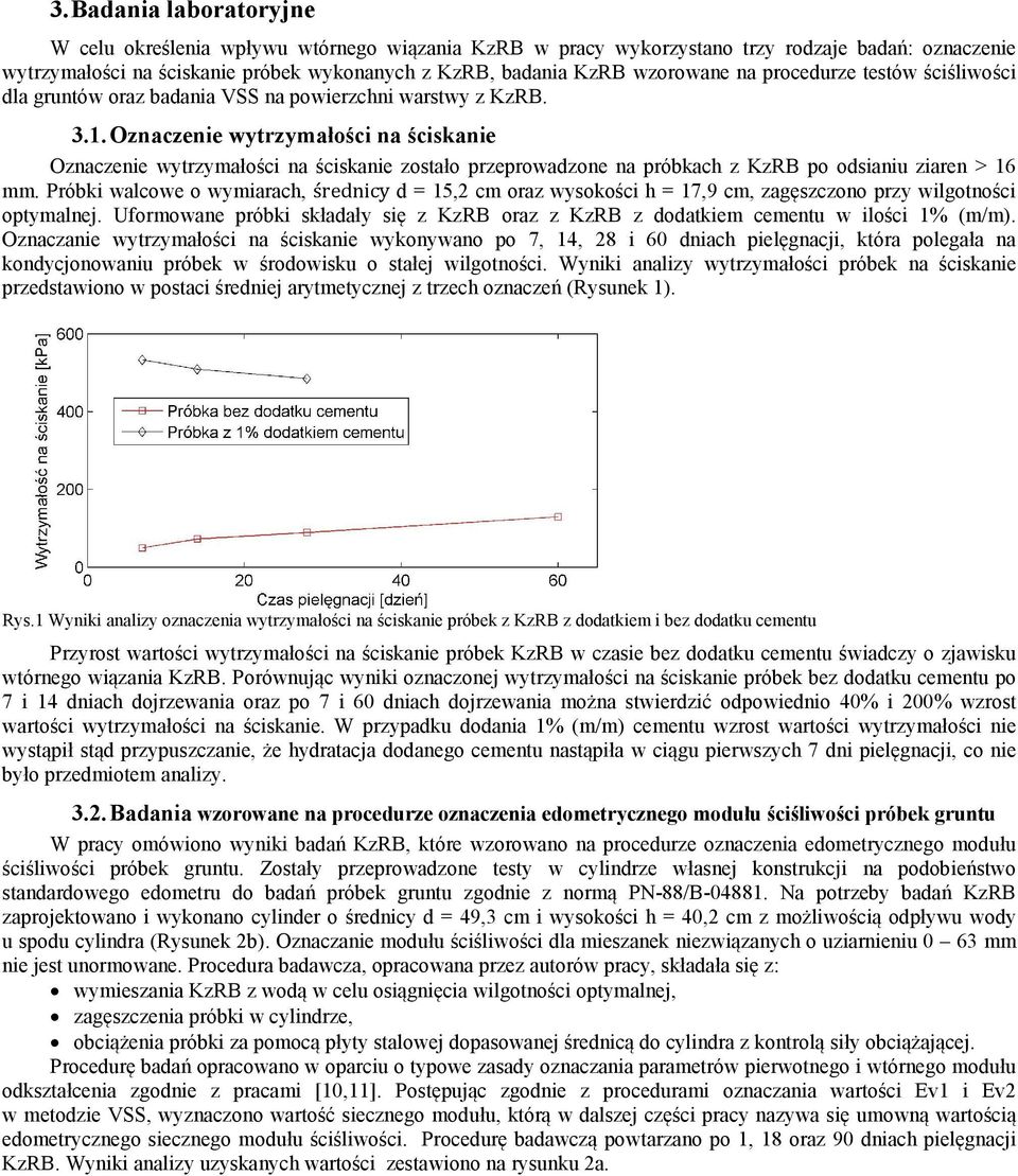 Oznaczenie wytrzymałości na ściskanie Oznaczenie wytrzymałości na ściskanie zostało przeprowadzone na próbkach z KzRB po odsianiu ziaren > 16 mm.