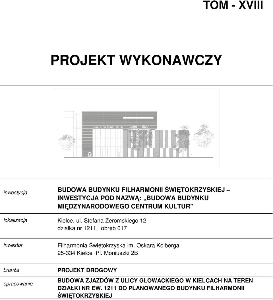 Stefana śeromskiego 12 działka nr 1211, obręb 017 inwestor Filharmonia Świętokrzyska im.