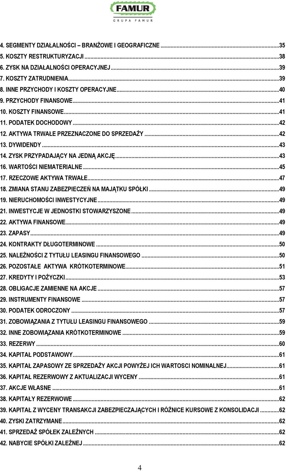 WARTOŚCI NIEMATERIALNE...45 17. RZECZOWE AKTYWA TRWAŁE...47 18. ZMIANA STANU ZABEZPIECZEŃ NA MAJĄTKU SPÓŁKI...49 19. NIERUCHOMOŚCI INWESTYCYJNE...49 21. INWESTYCJE W JEDNOSTKI STOWARZYSZONE...49 22.