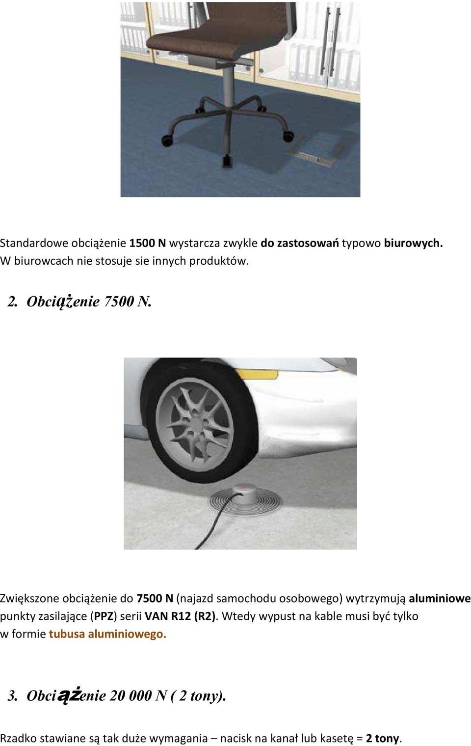 Zwiększone obciążenie do 7500 N (najazd samochodu osobowego) wytrzymują aluminiowe punkty zasilające (PPZ) serii