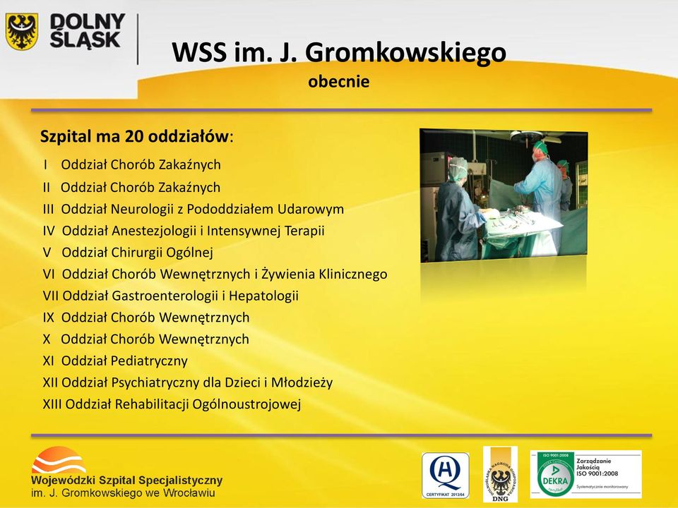 Pododdziałem Udarowym IV Oddział Anestezjologii i Intensywnej Terapii V Oddział Chirurgii Ogólnej VI Oddział Chorób