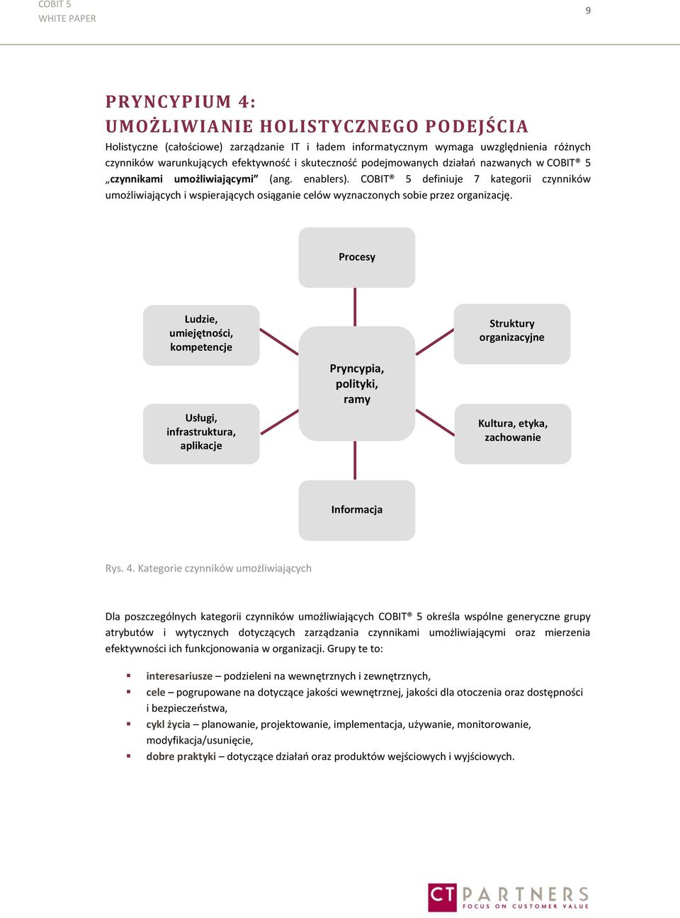 COBIT 5 definiuje 7 kategorii czynników umożliwiających i wspierających osiąganie celów wyznaczonych sobie przez organizację.