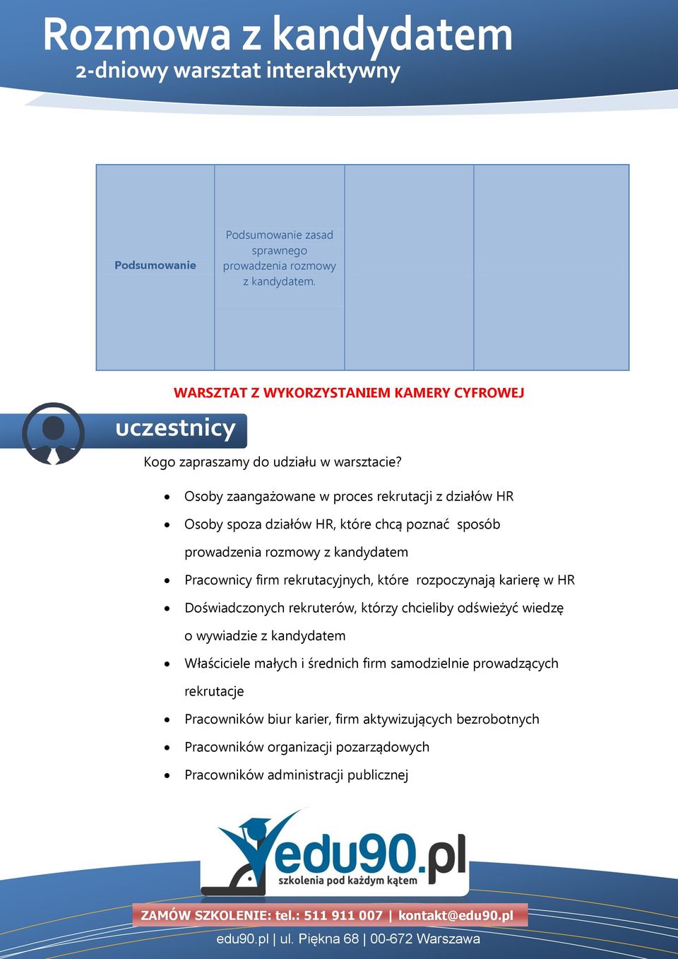 rekrutacyjnych, które rozpoczynają karierę w HR Doświadczonych rekruterów, którzy chcieliby odświeżyć wiedzę o wywiadzie z kandydatem Właściciele małych i