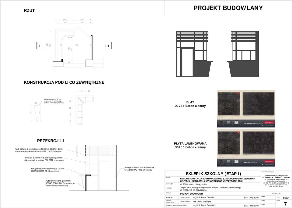 Umbragrau Istniejąca stolarka oklejana wysokiej jakości folią matową w kolorze RAL 7022 Umbragrau 3 10 10 10 10 10 10 10 3 PŁYTA LAMINOWANA D3265 Beton ciemny Blat jednostonnie zaoblony gr.