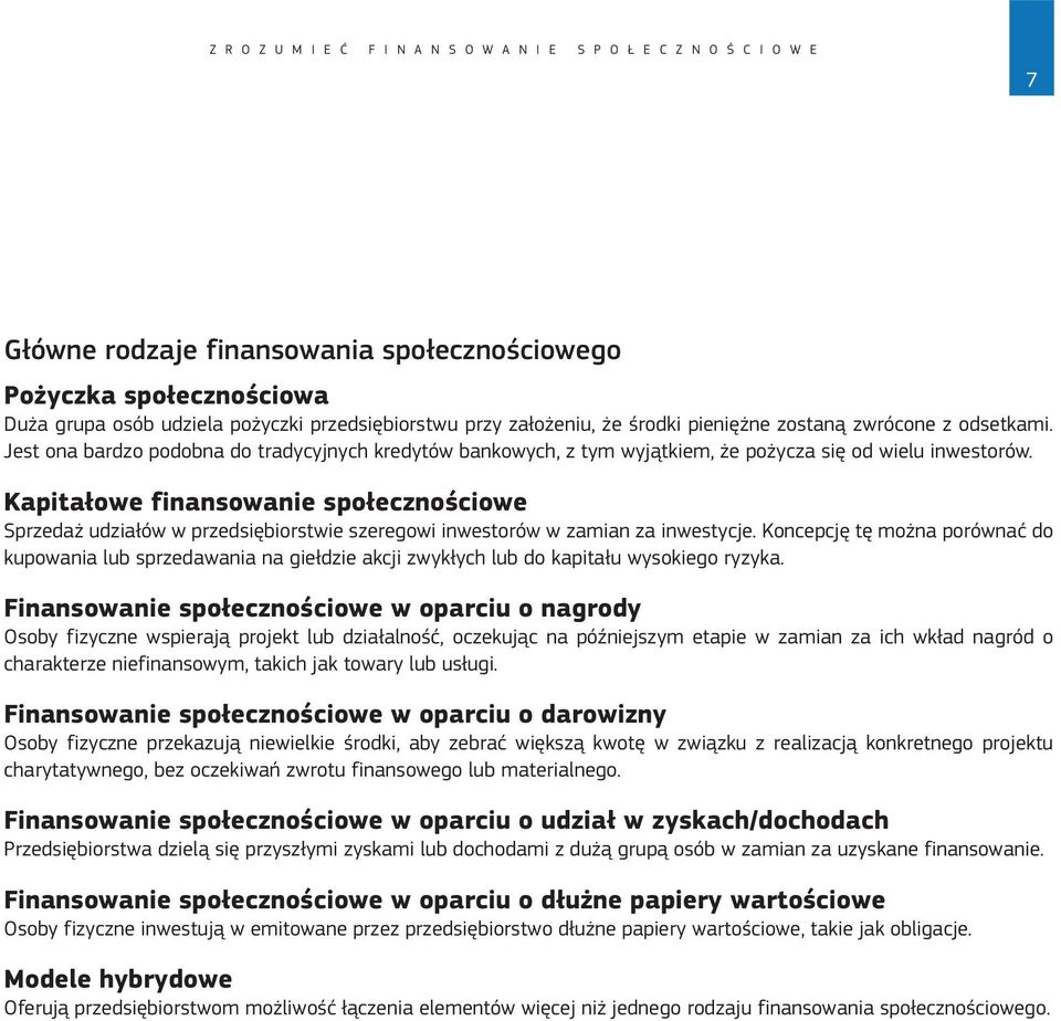 Kapitałowe finansowanie społecznościowe Sprzedaż udziałów w przedsiębiorstwie szeregowi inwestorów w zamian za inwestycje.