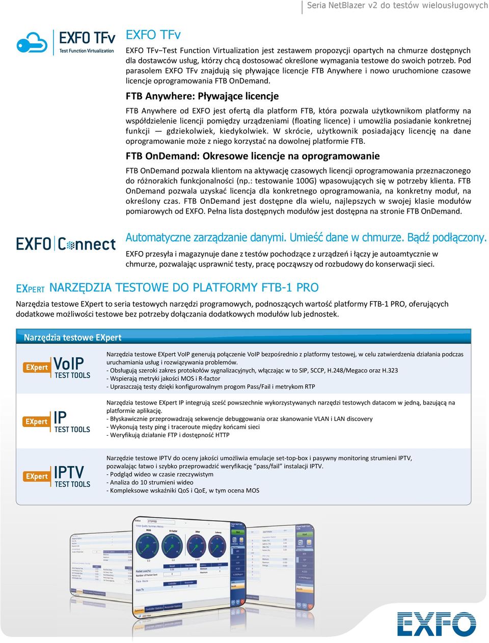 FTB Anywhere: Pływające licencje FTB Anywhere od EXFO jest ofertą dla platform FTB, która pozwala użytkownikom platformy na współdzielenie licencji pomiędzy urządzeniami (floating licence) i umowżlia