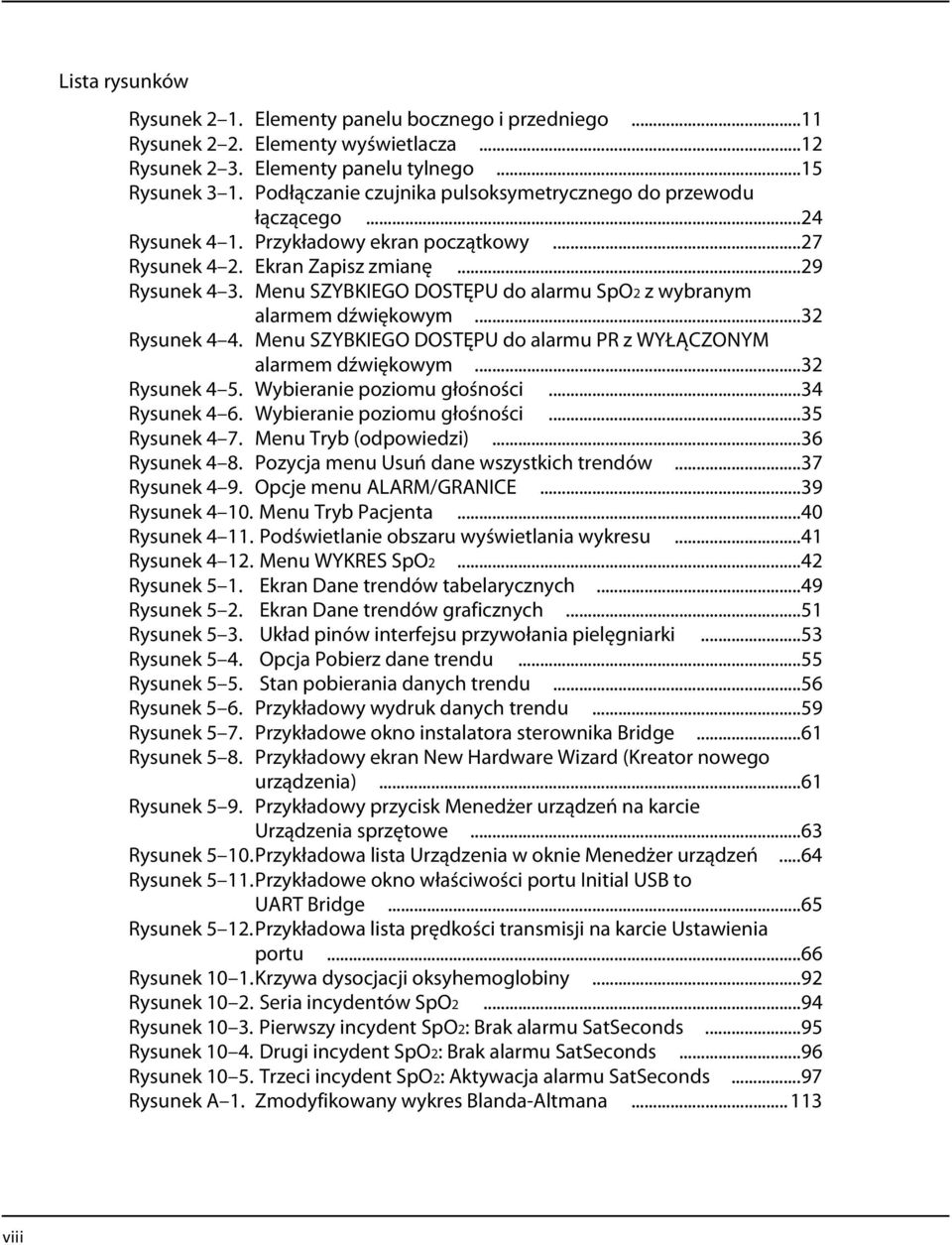 Menu SZYBKIEGO DOSTĘPU do alarmu SpO2 z wybranym alarmem dźwiękowym...32 Rysunek 4 4. Menu SZYBKIEGO DOSTĘPU do alarmu PR z WYŁĄCZONYM alarmem dźwiękowym...32 Rysunek 4 5.