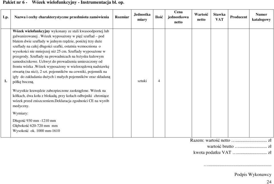 Wózek wielofunkcyjny wykonany ze stali kwasoodpornej lub galwanizowanej.