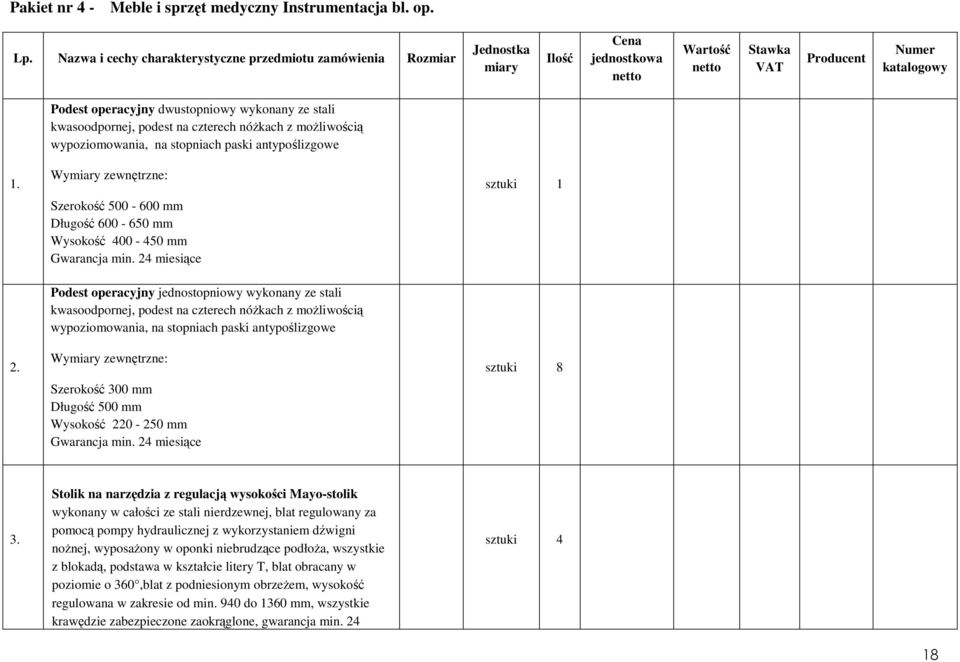 kwasoodpornej, podest na czterech nóŝkach z moŝliwością wypoziomowania, na stopniach paski antypoślizgowe 1. 2.