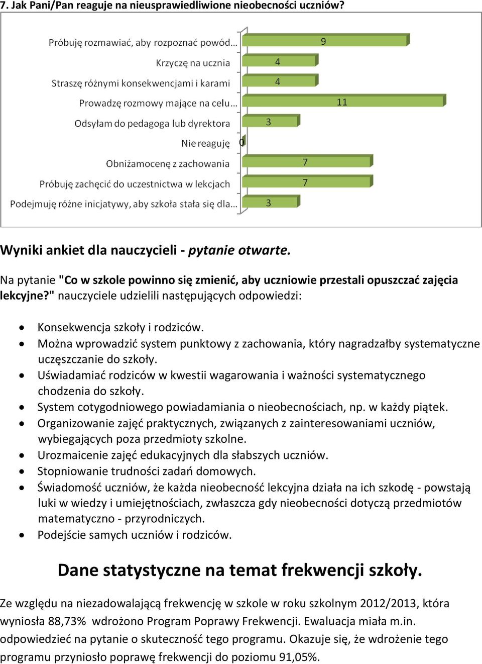 Można wprowadzid system punktowy z zachowania, który nagradzałby systematyczne uczęszczanie do szkoły. Uświadamiad rodziców w kwestii wagarowania i ważności systematycznego chodzenia do szkoły.