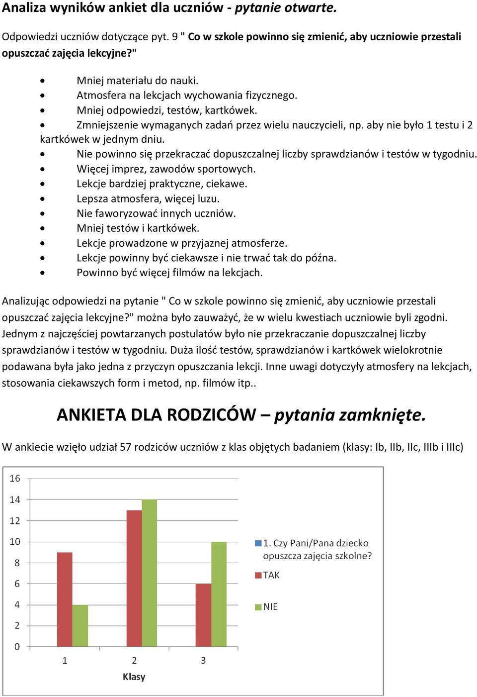 aby nie było 1 testu i 2 kartkówek w jednym dniu. Nie powinno się przekraczad dopuszczalnej liczby sprawdzianów i testów w tygodniu. Więcej imprez, zawodów sportowych.