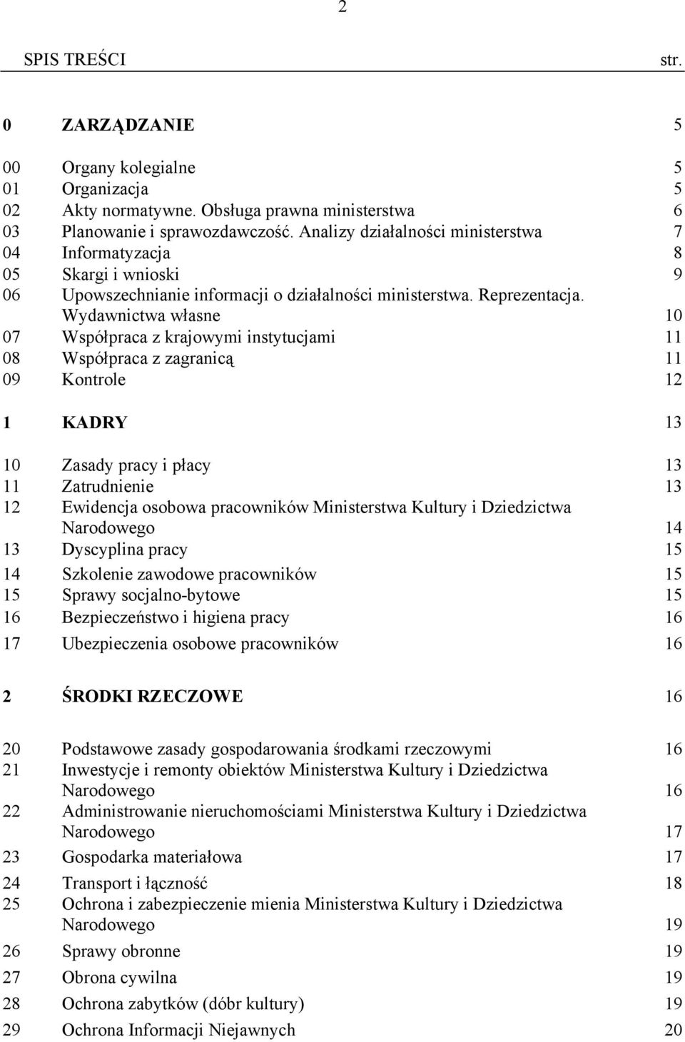 Wydawnictwa własne 10 07 Współpraca z krajowymi instytucjami 11 08 Współpraca z zagranicą 11 09 Kontrole 12 1 KDRY 13 10 Zasady pracy i płacy 13 11 Zatrudnienie 13 12 Ewidencja osobowa pracowników