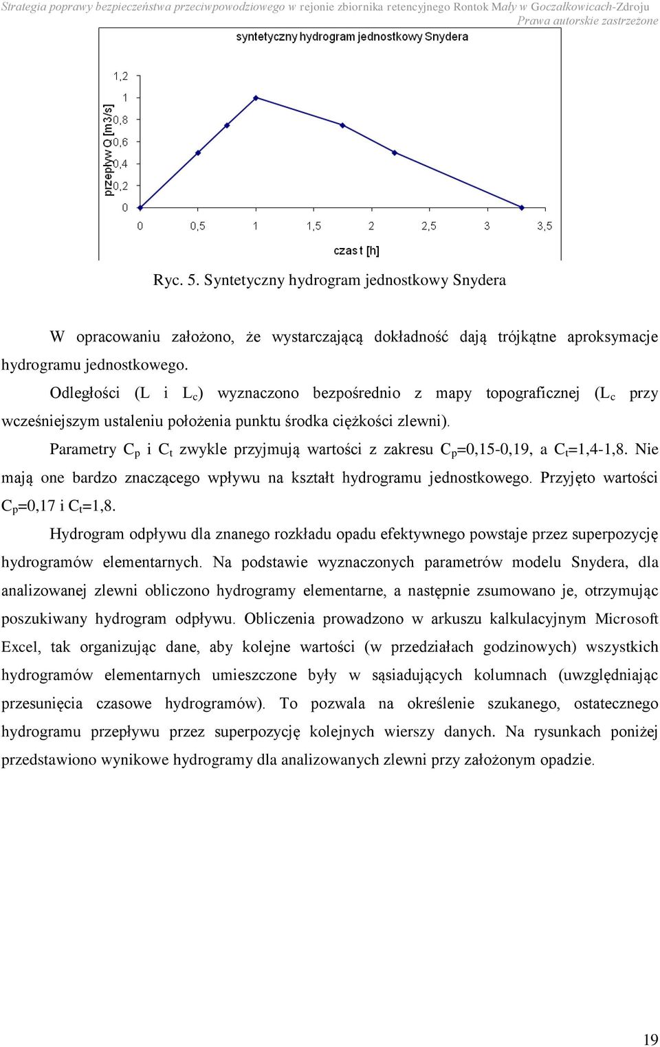 Parametry C p i C t zwykle przyjmują wartości z zakresu C p =0,15-0,19, a C t =1,4-1,8. Nie mają one bardzo znaczącego wpływu na kształt hydrogramu jednostkowego.