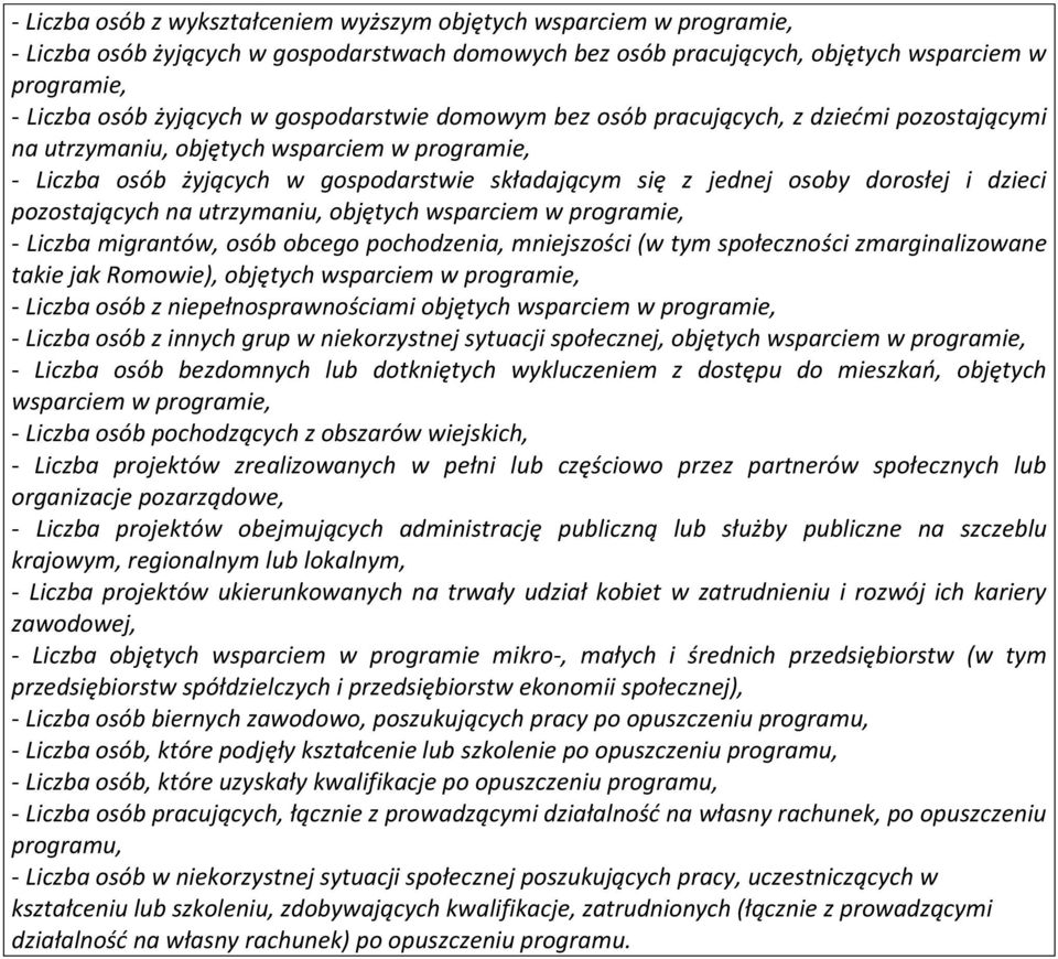 obcego pochodzenia, mniejszości (w tym społeczności zmarginalizowane takie jak Romowie),, - Liczba osób z niepełnosprawnościami, - Liczba osób z innych grup w niekorzystnej sytuacji społecznej,, -