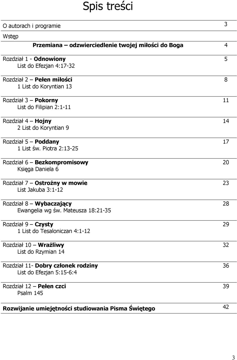 Piotra 2:13-25 Rozdział 6 Bezkompromisowy Księga Daniela 6 Rozdział 7 Ostrożny w mowie List Jakuba 3:1-12 Rozdział 8 Wybaczający Ewangelia wg św.