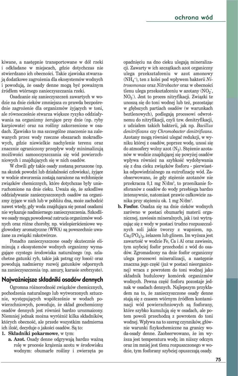 Osadzanie się zanieczyszczeń zawartych w wodzie na dnie cieków zmniejsza co prawda bezpośrednie zagrożenie dla organizmów żyjących w toni, ale równocześnie stwarza większe ryzyko oddziaływania na