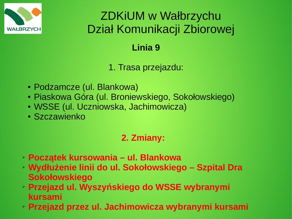 Zmiany: Początek kursowania ul. Blankowa Wydłużenie linii do ul.