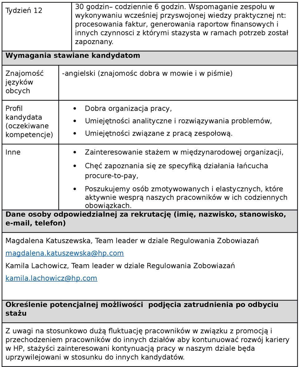 Inne Zainteresowanie stażem w międzynarodowej organizacji, Chęć zapoznania się ze specyfiką działania łańcucha procure-to-pay, Poszukujemy osób zmotywowanych i elastycznych, które aktywnie wesprą