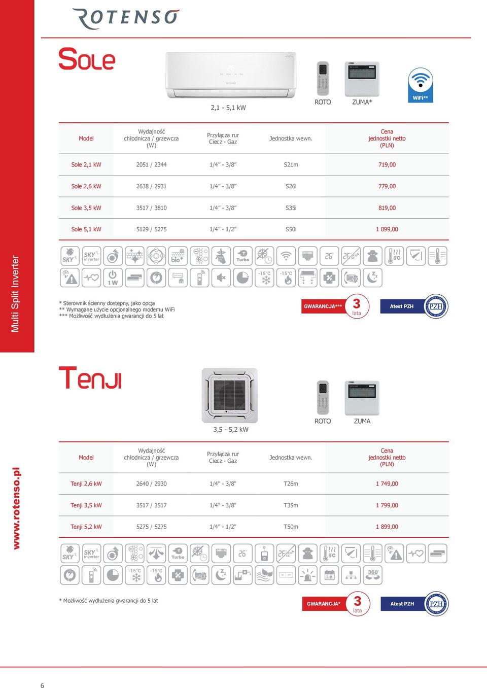 5129 / 5275 1/4-1/2 S50i 1 099,00 Multi Split Inverter * Sterownik ścienny dostępny, jako opcja ** Wymagane użycie opcjonalnego modemu