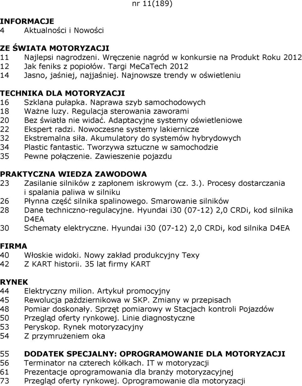 Nowoczesne systemy lakiernicze 32 Ekstremalna siła. Akumulatory do systemów hybrydowych 34 Plastic fantastic. Tworzywa sztuczne w samochodzie 35 Pewne połączenie.