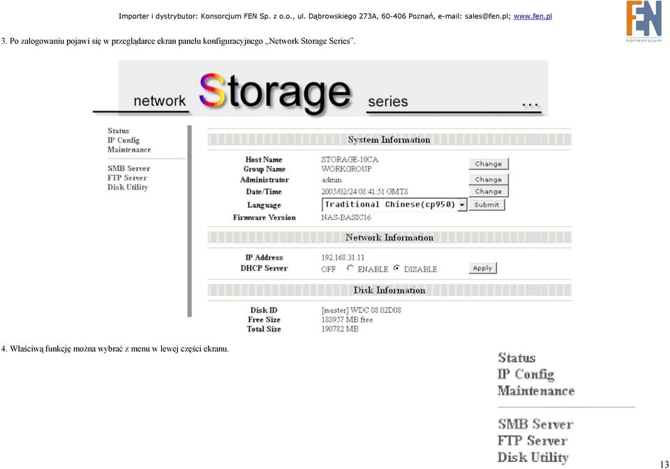 konfiguracyjnego Network Storage Series.