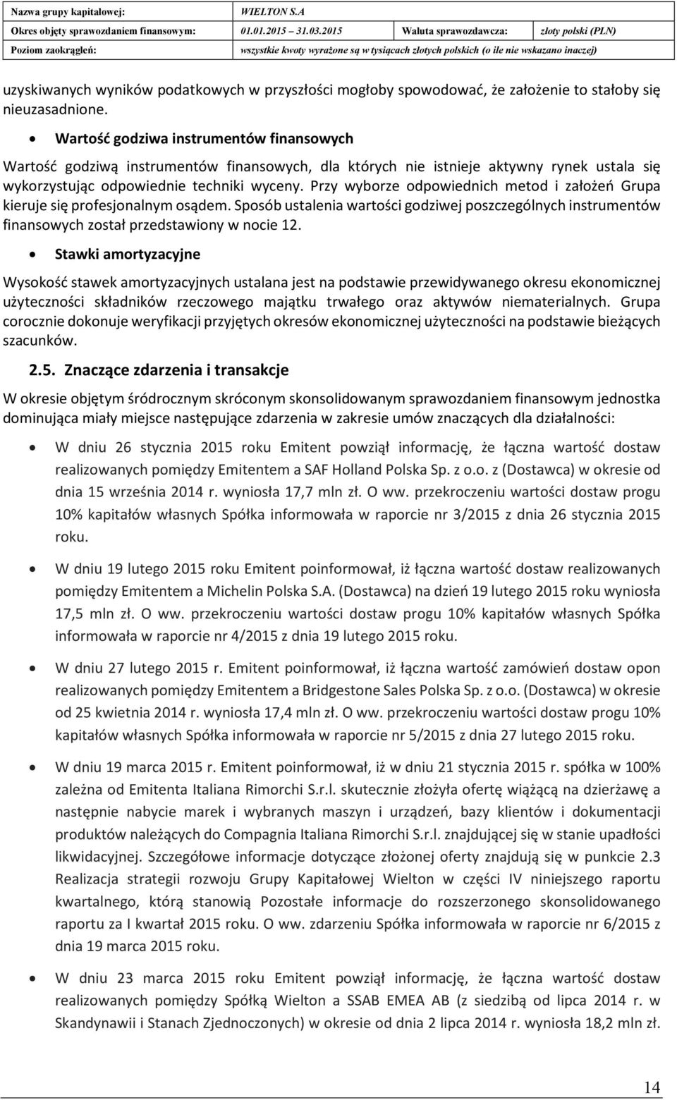 Przy wyborze odpowiednich metod i założeń Grupa kieruje się profesjonalnym osądem. Sposób ustalenia wartości godziwej poszczególnych instrumentów finansowych został przedstawiony w nocie 12.