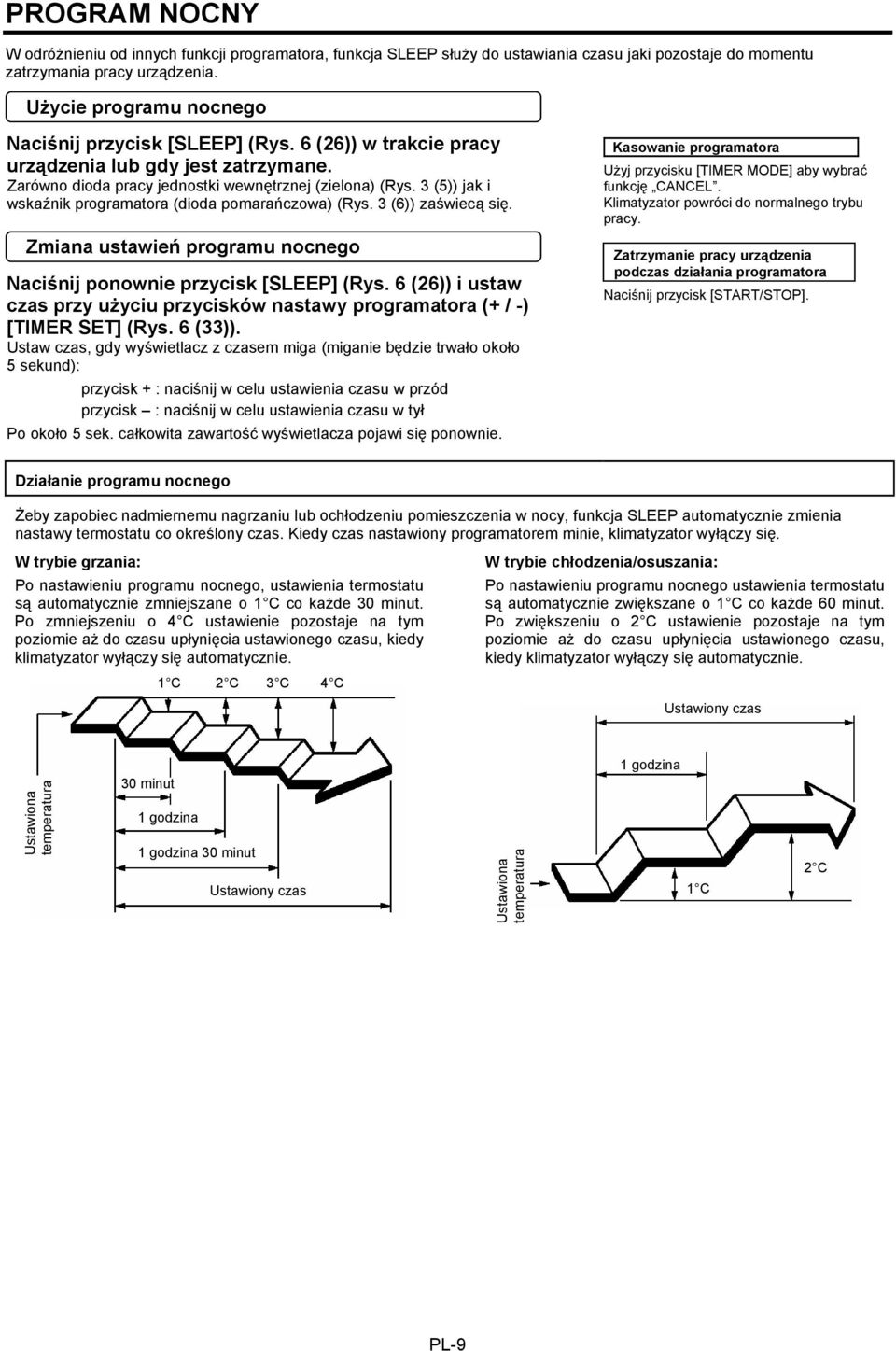 3 (5)) jak i wskaźnik programatora (dioda pomarańczowa) (Rys. 3 (6)) zaświecą się. Zmiana ustawień programu nocnego Naciśnij ponownie przycisk [SLEEP] (Rys.