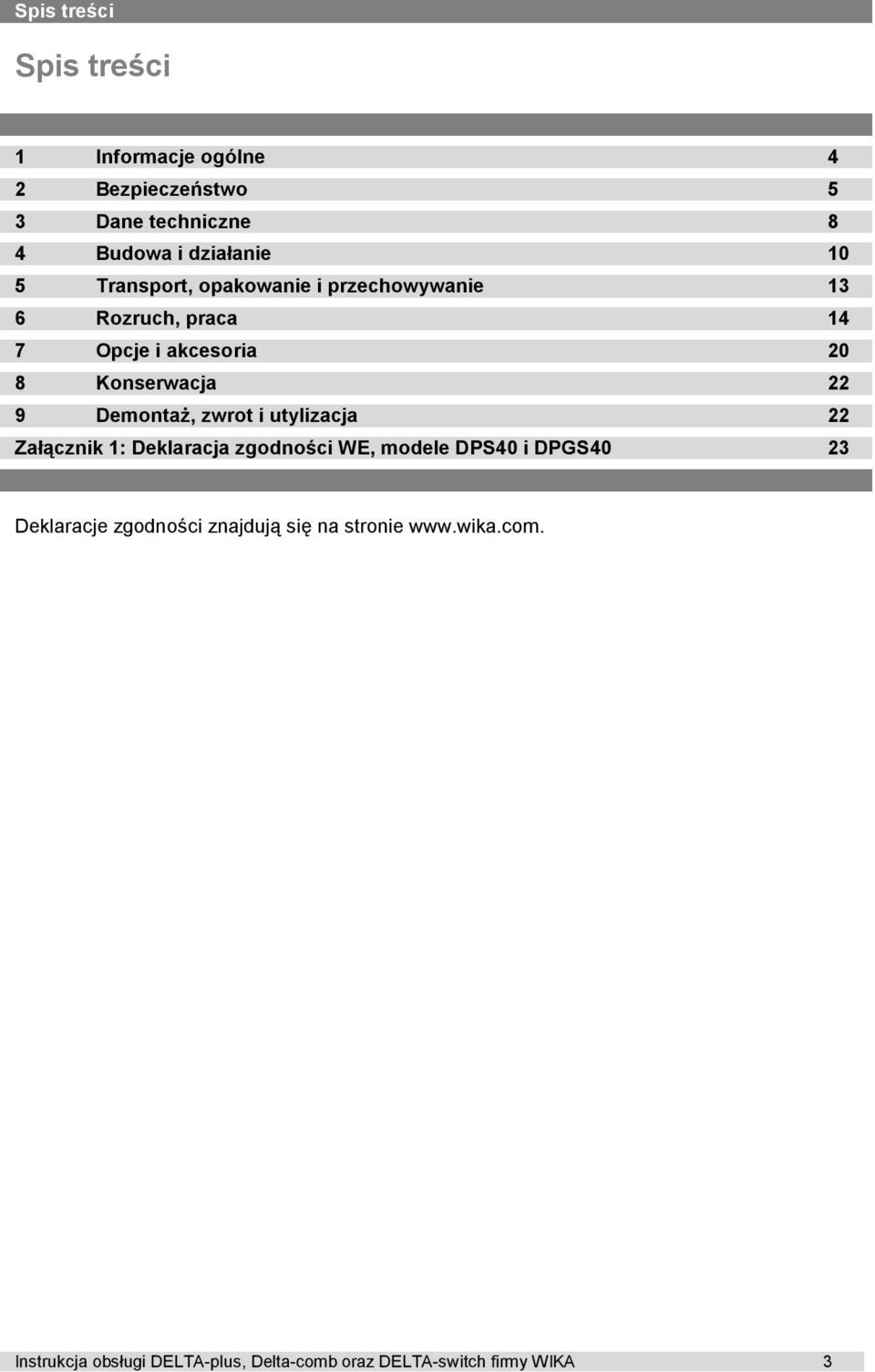 Demontaż, zwrot i utylizacja 22 Załącznik 1: Deklaracja zgodności WE, modele DPS40 i DPGS40 23 Deklaracje